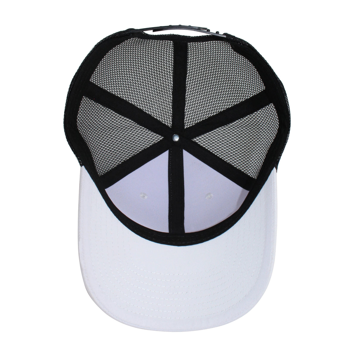 LU-1 white black wholesale 6-panel trucker hat interior view