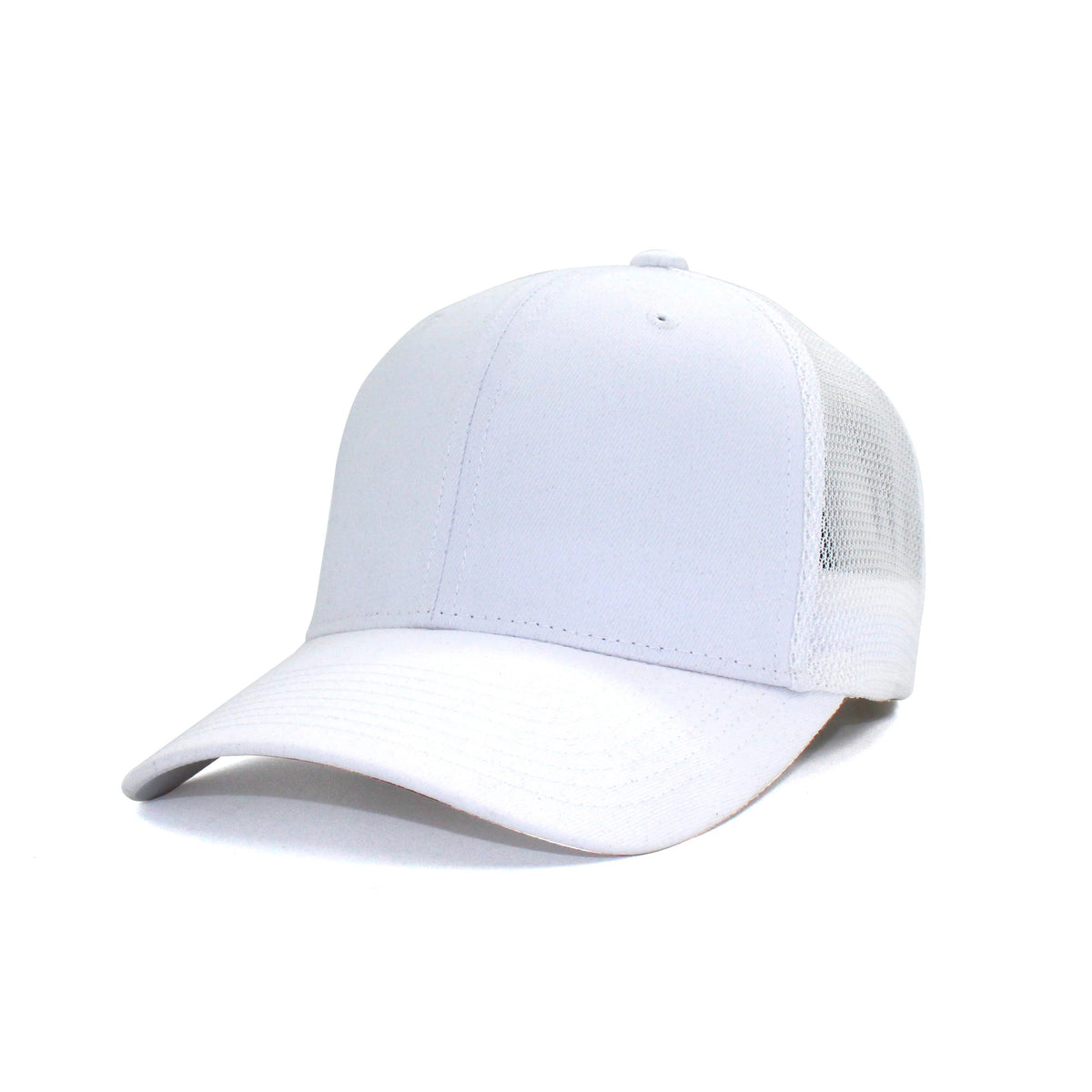 LU-1 white wholesale 6-panel trucker hat front view