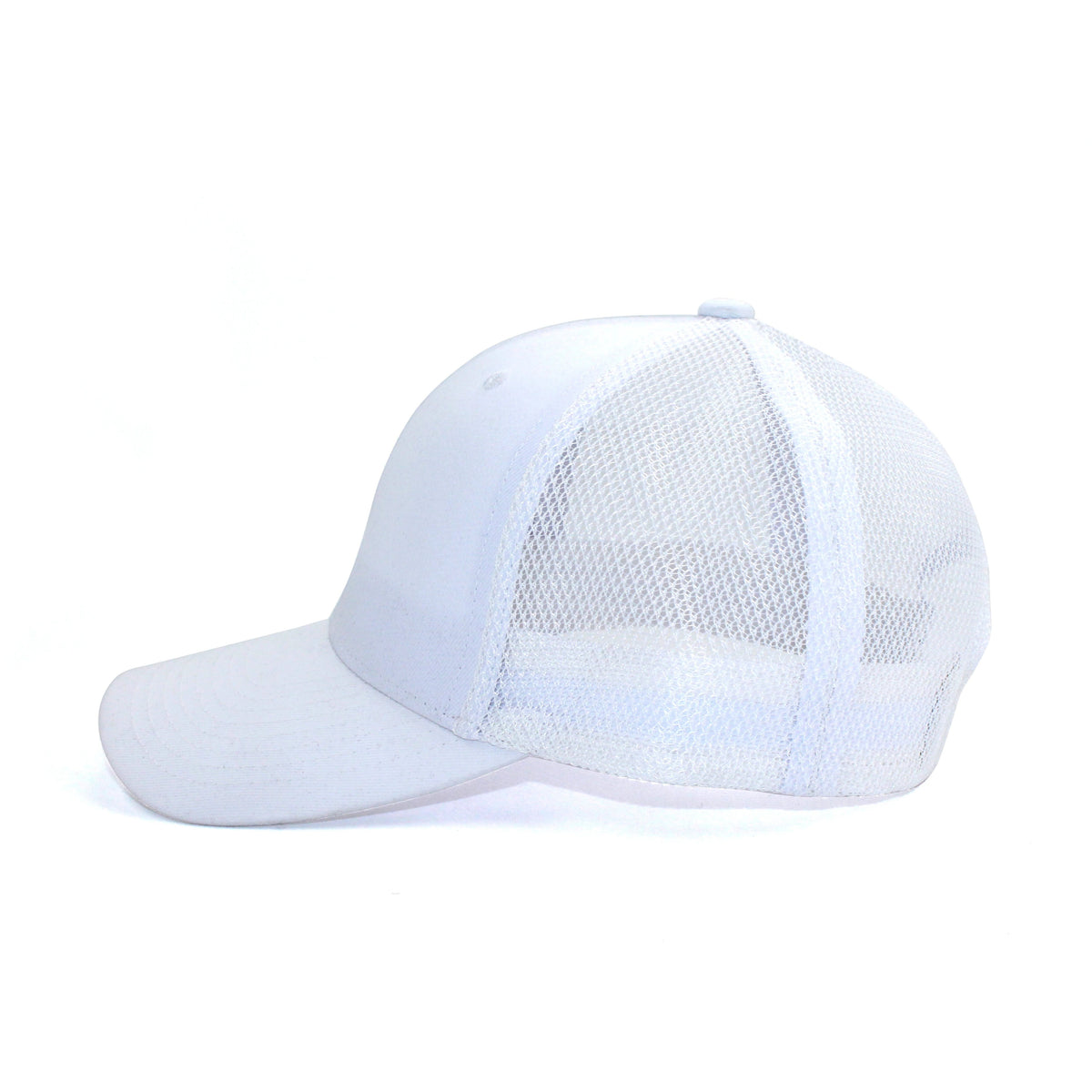 LU-1 white wholesale 6-panel trucker hat side view