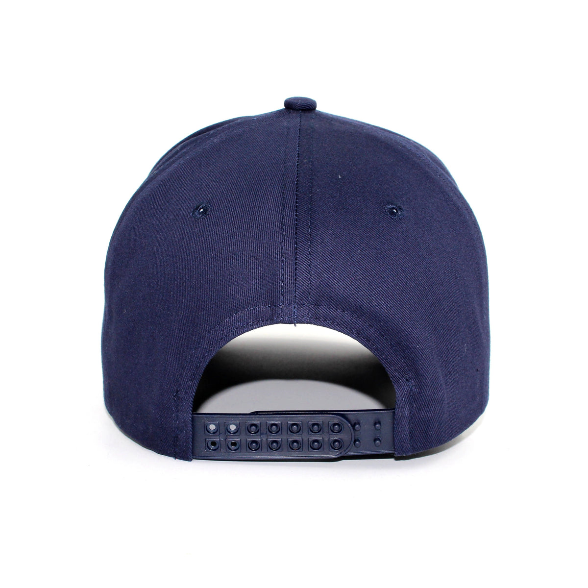 LU-2 navy wholesale 5-panel snapback hat back view