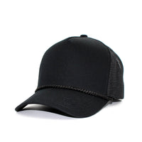 LU-3 black wholesale 5-panel rope trucker hat front view