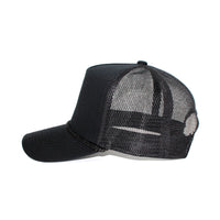 LU-3 black wholesale 5-panel rope trucker hat side view
