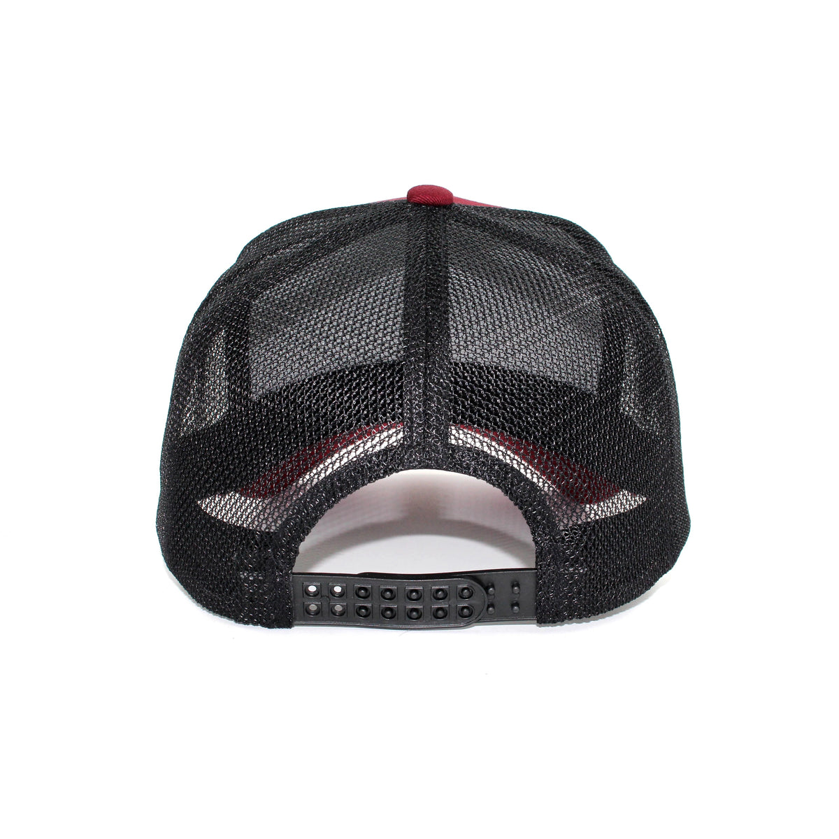 LU-3 burgundy black wholesale 5-panel rope trucker hat back view