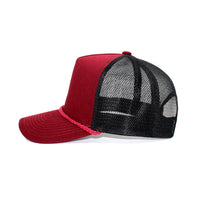 LU-3 burgundy black wholesale 5-panel rope trucker hat side view