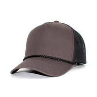 LU-3 charcoal black wholesale 5-panel rope trucker hat front view