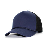LU-3 navy black wholesale 5-panel rope trucker hat front view