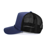 LU-3 navy black wholesale 5-panel rope trucker hat side view