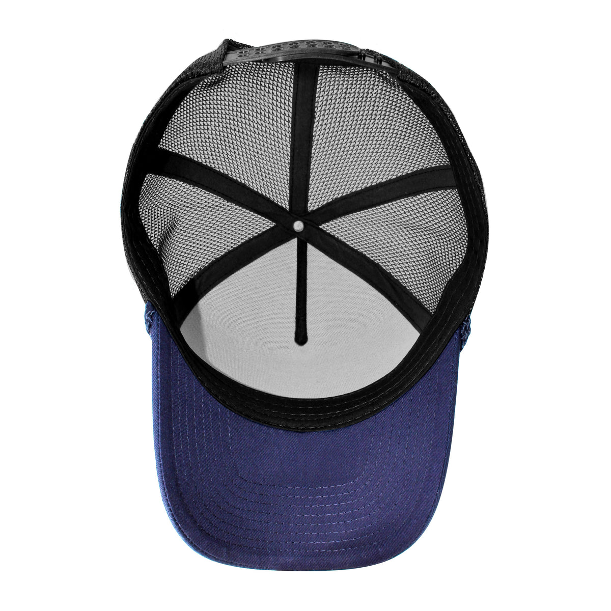 LU-3 navy black wholesale 5-panel rope trucker hat interior view
