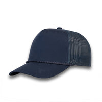 LU-3 navy wholesale 5-panel rope trucker hat front view