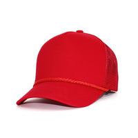 LU-3 red wholesale 5-panel rope trucker hat front view