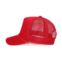 LU-3 red wholesale 5-panel rope trucker hat side view
