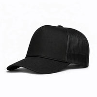 LU-4 black wholesale 5-panel trucker hat front view