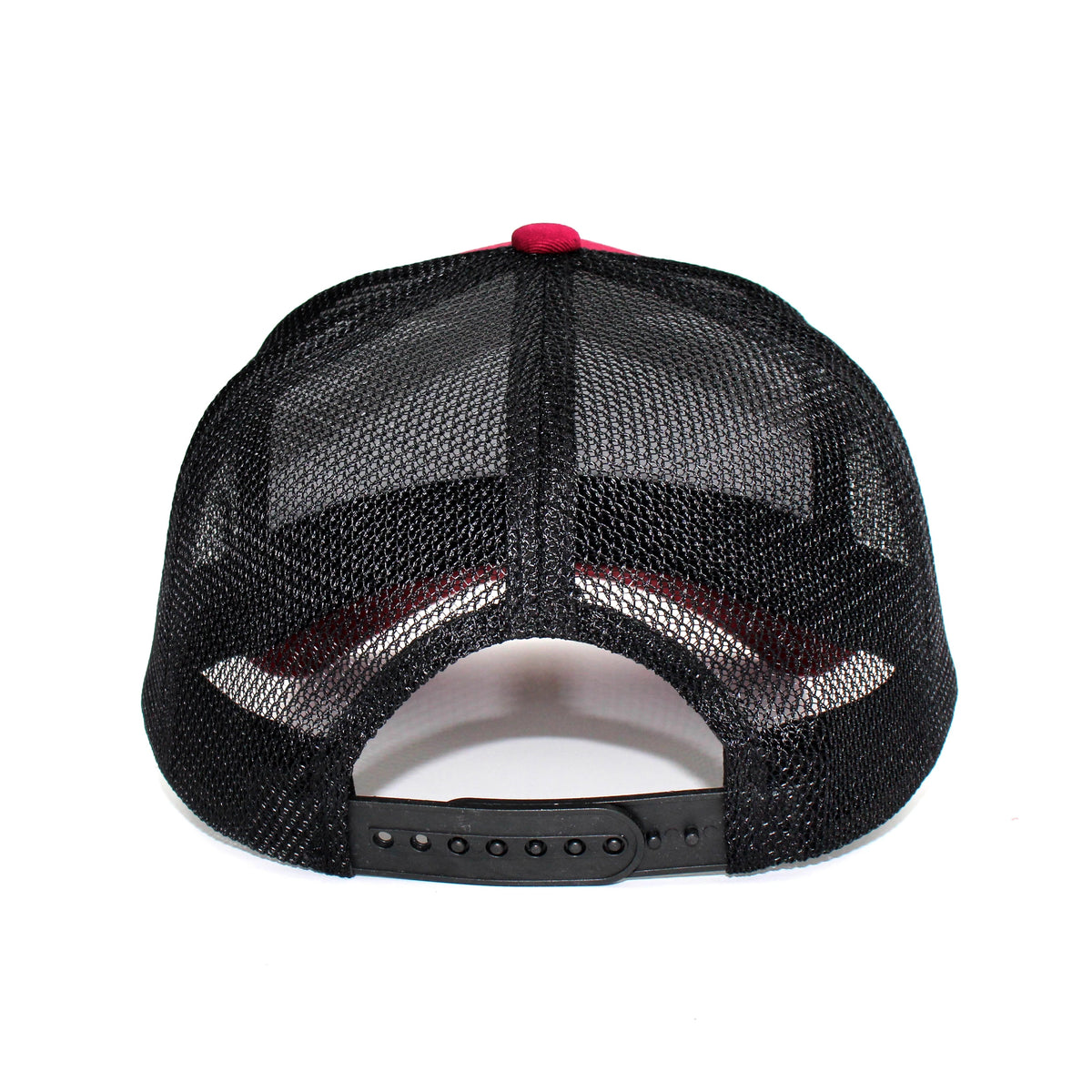 LU-4 burgundy black wholesale 5-panel trucker hat back view