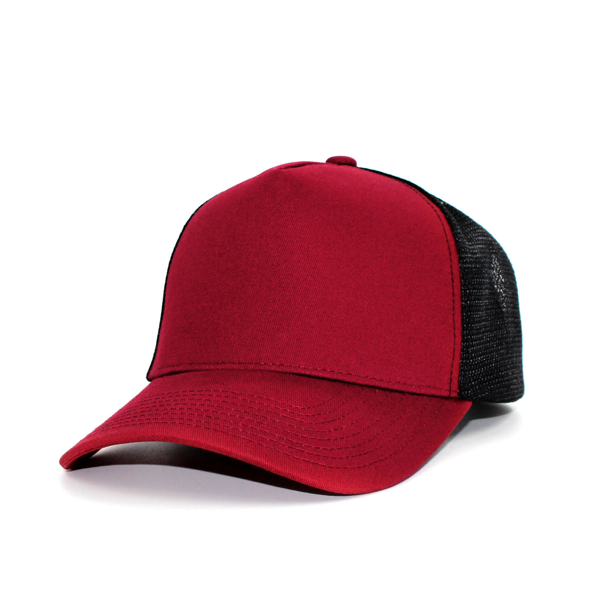 LU-4 burgundy black wholesale 5-panel trucker hat front view