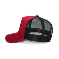 LU-4 burgundy black wholesale 5-panel trucker hat side view