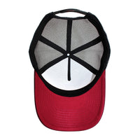 LU-4 burgundy black wholesale 5-panel trucker hat interior view