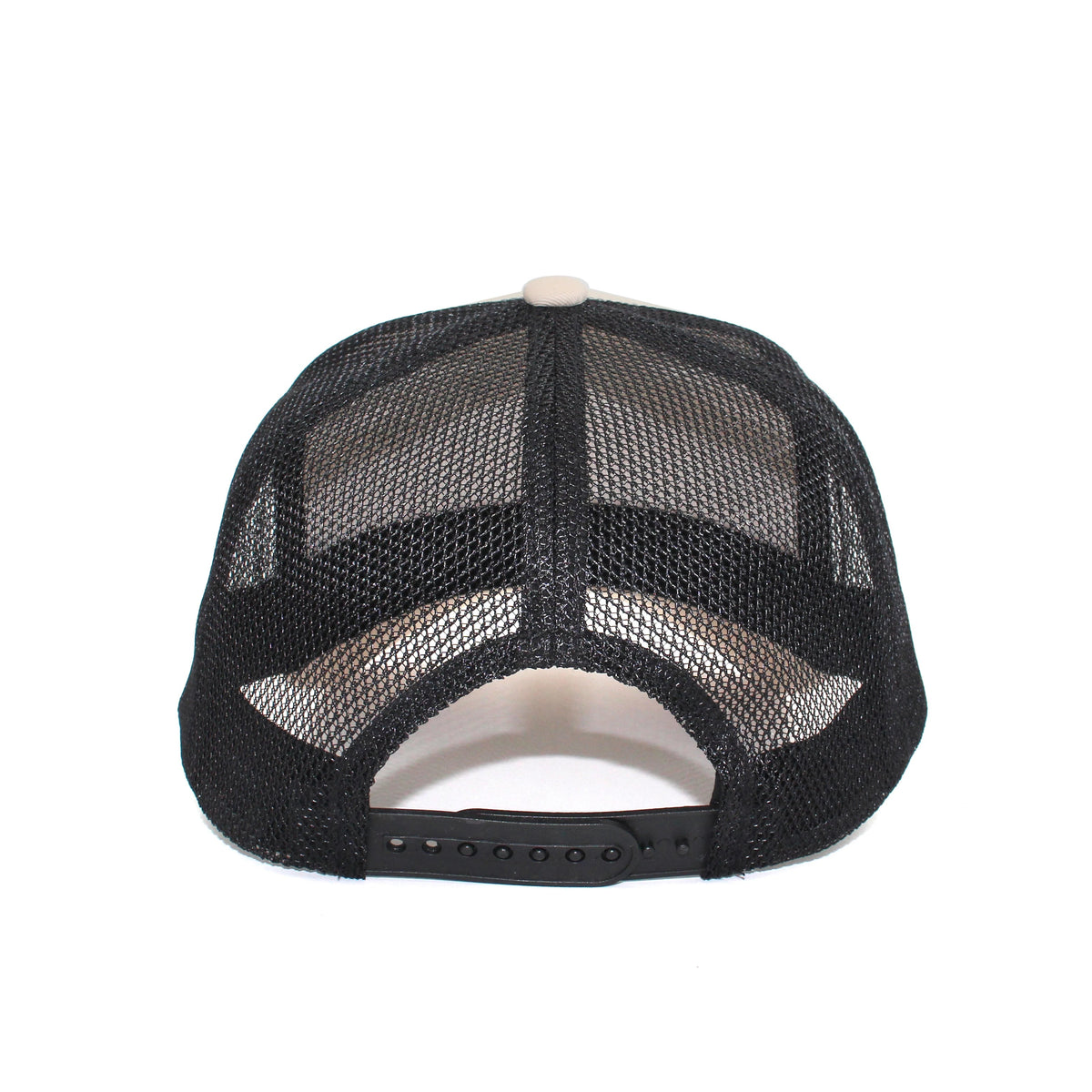 LU-4 cream black wholesale 5-panel trucker hat back view