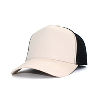 LU-4 cream black wholesale 5-panel trucker hat front view