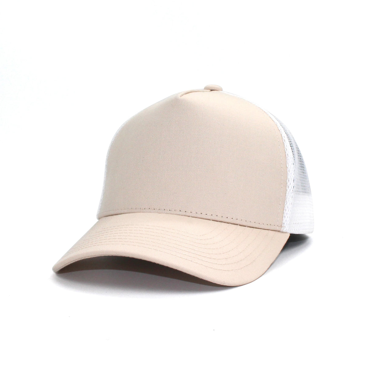 LU-4 cream white wholesale 5-panel trucker hat front view