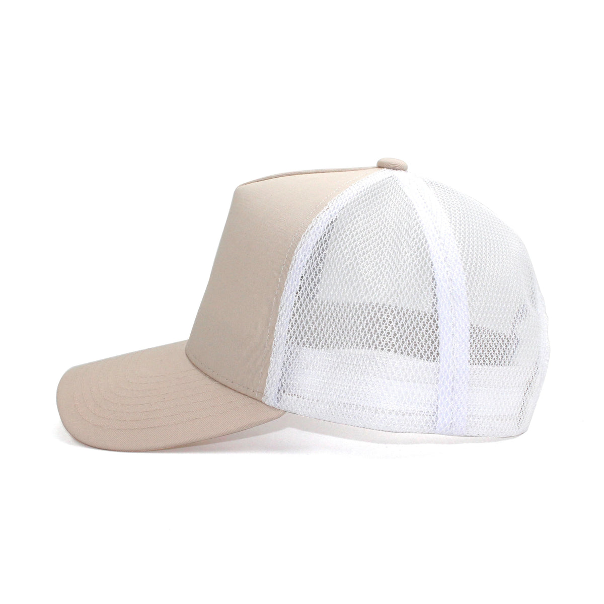 LU-4 cream white wholesale 5-panel trucker hat side view