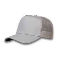 LU-4 grey wholesale 5-panel trucker hat front view