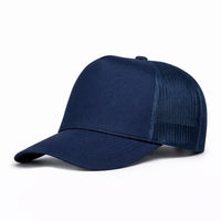 LU-4 navy wholesale 5-panel trucker hat front view