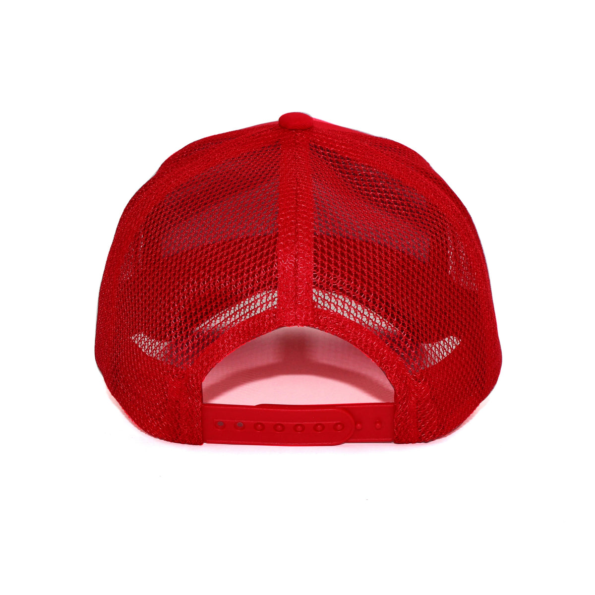 LU-4 red wholesale 5-panel trucker hat back view
