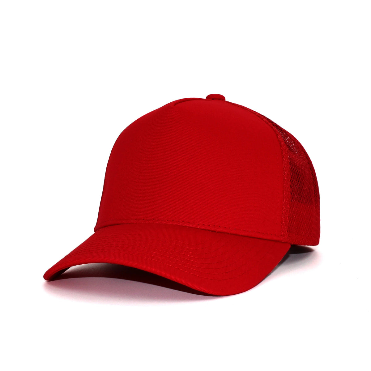 LU-4 red wholesale 5-panel trucker hat front view