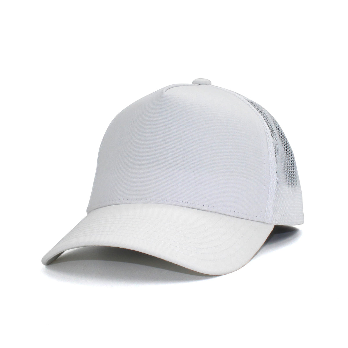 LU-4 white wholesale 5-panel trucker hat front view
