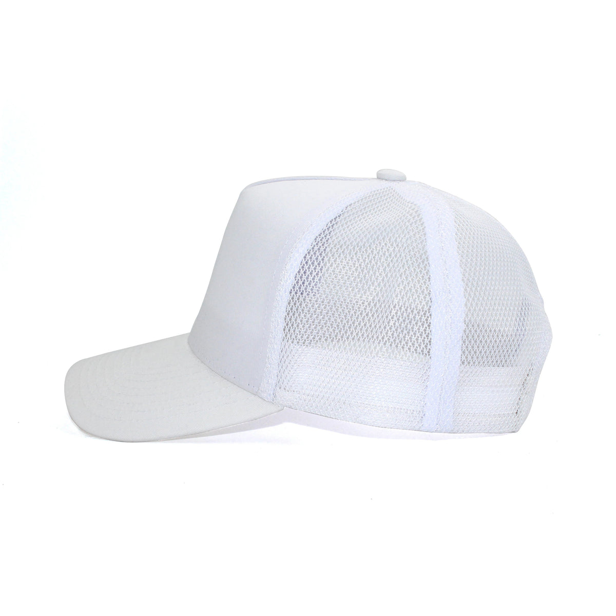 LU-4 white wholesale 5-panel trucker hat side view