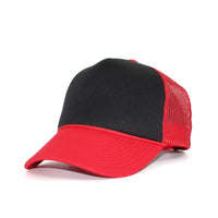 LU-5 black red wholesale 5-panel foam trucker hat front view