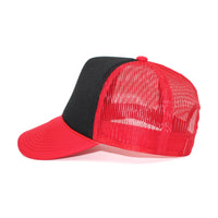 LU-5 black red wholesale 5-panel foam trucker hat side view