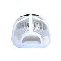LU-5 black white wholesale 5-panel foam trucker hat back view