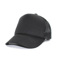 LU-5 black wholesale 5-panel foam trucker hat front view
