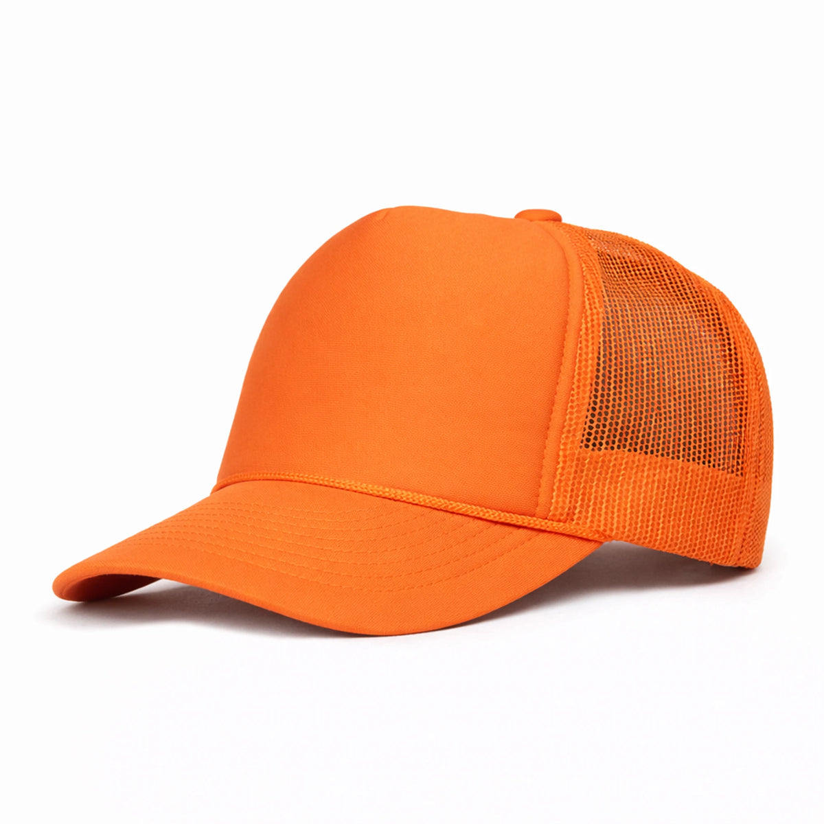 LU-5 orange wholesale 5-panel foam trucker hat front view
