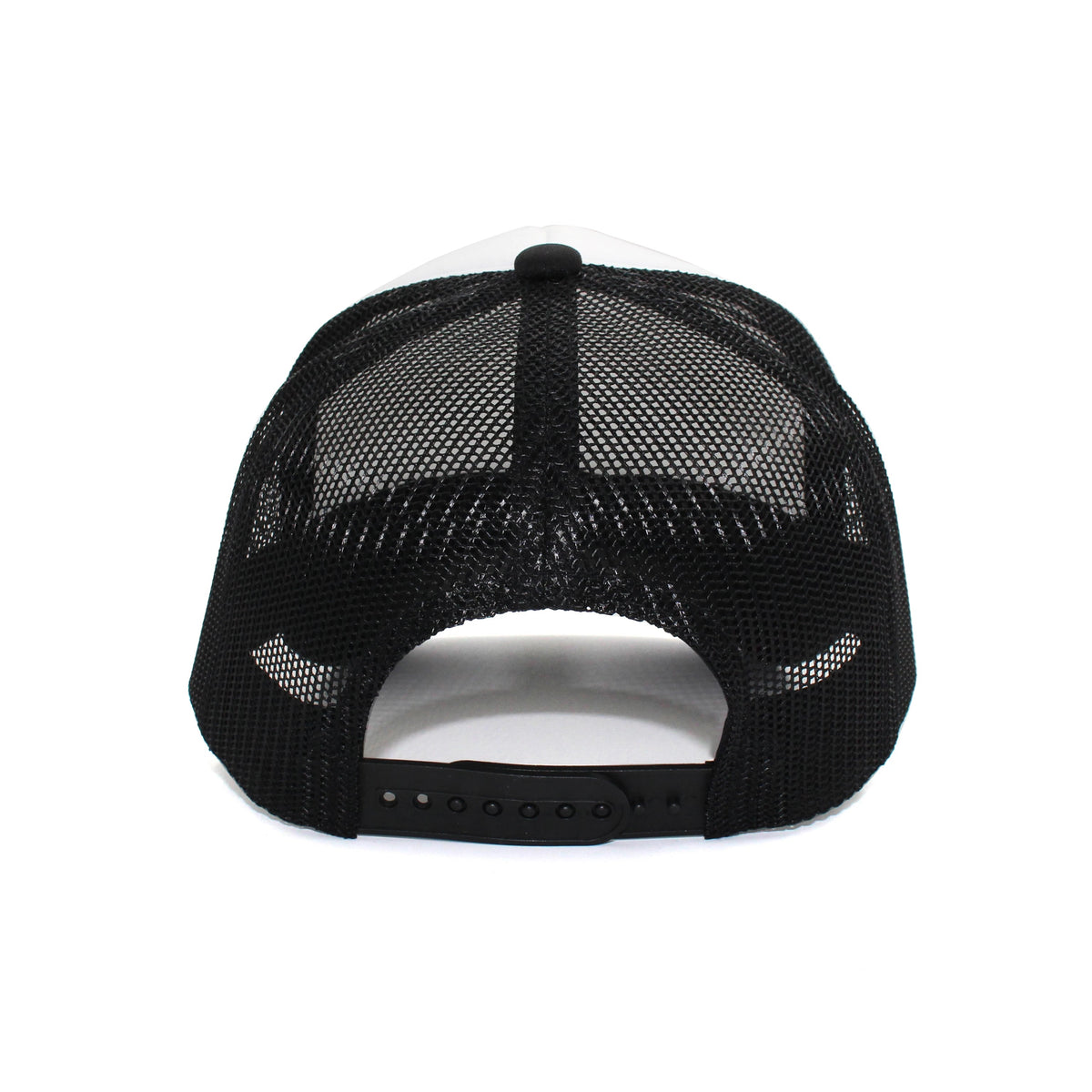 LU-5 white black wholesale 5-panel foam trucker hat back view