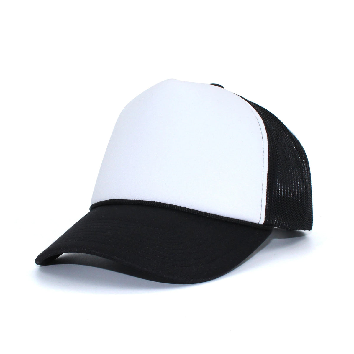 LU-5 white black wholesale 5-panel foam trucker hat front view