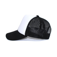 LU-5 white black wholesale 5-panel foam trucker hat side view