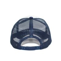 LU-5 white navy wholesale 5-panel foam trucker hat back view
