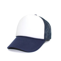 LU-5 white navy wholesale 5-panel foam trucker hat front view