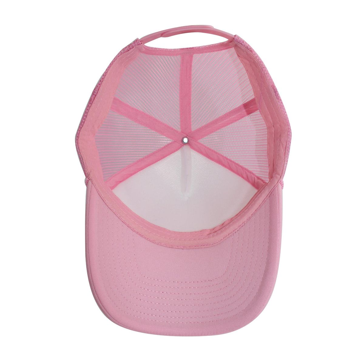 LU-5 white pink wholesale 5-panel foam trucker hat interior view