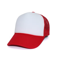 LU-5 white red wholesale 5-panel foam trucker hat front view