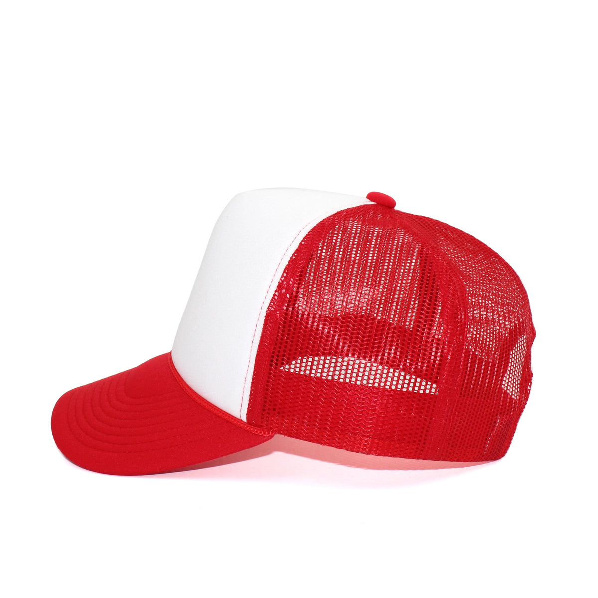 LU-5 white red wholesale 5-panel foam trucker hat side view