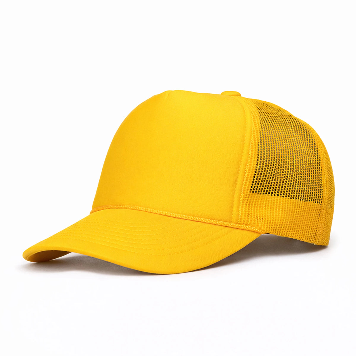 LU-5 yellow wholesale 5-panel foam trucker hat front view