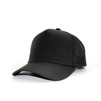 LU-5A black wholesale 5-panel trucker hat front view