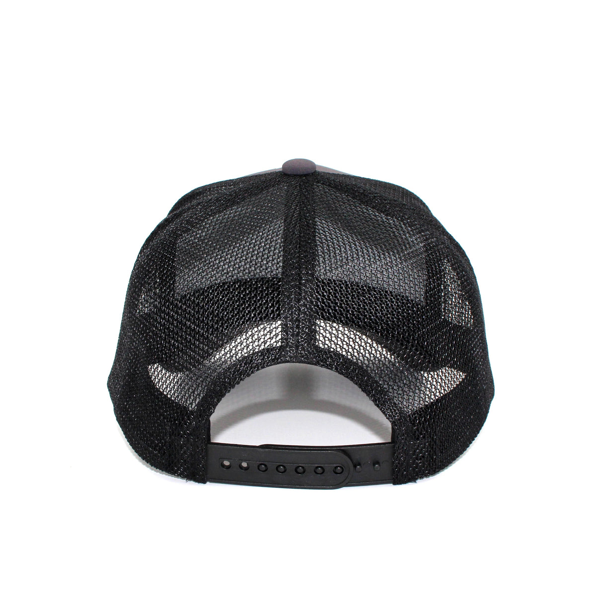 LU-5A charcoal black wholesale 5-panel trucker hat back view