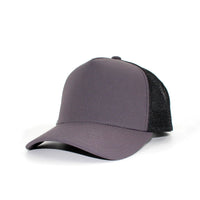 LU-5A charcoal black wholesale 5-panel trucker hat front view