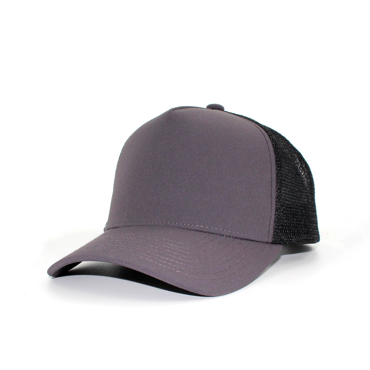 LU-5A charcoal black wholesale 5-panel trucker hat front view
