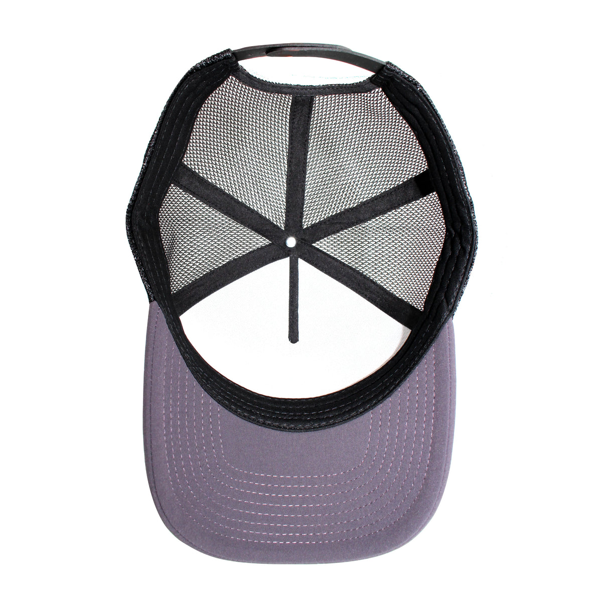 LU-5A charcoal black wholesale 5-panel trucker hat interior view