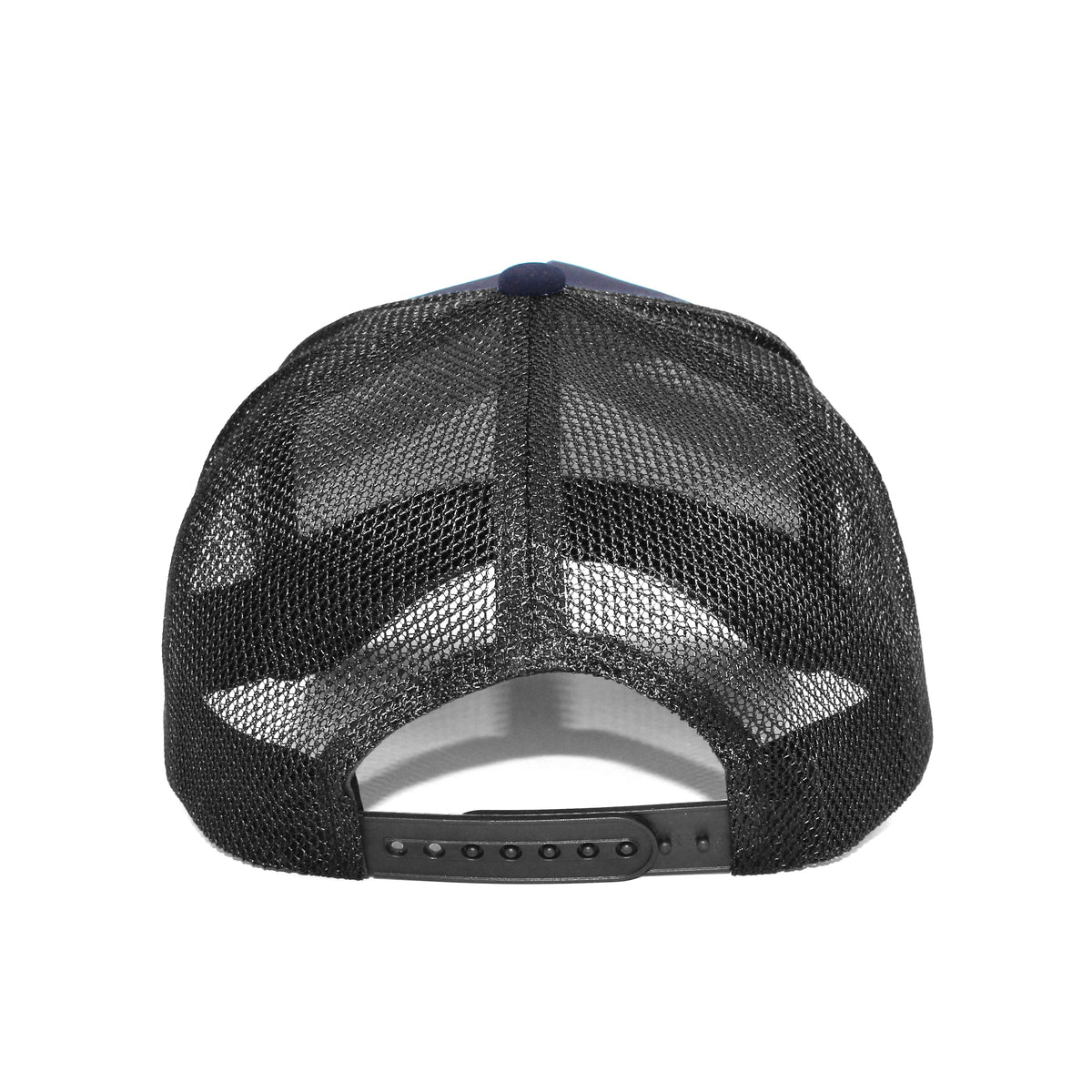 LU-5A navy black wholesale 5-panel trucker hat back view
